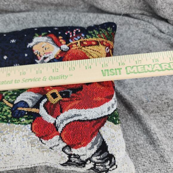 Christmas Tapestry Throw Pillow 16"x12" Blue Santa Sleigh Presents Ornaments Hol - Picture 9 of 12